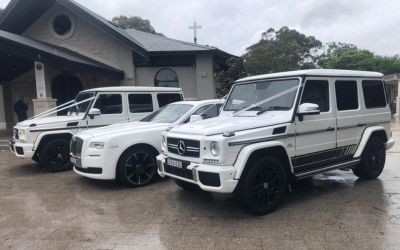 Rolls-Royce and G-Wagon wedding cars outside a Sydney reception venue