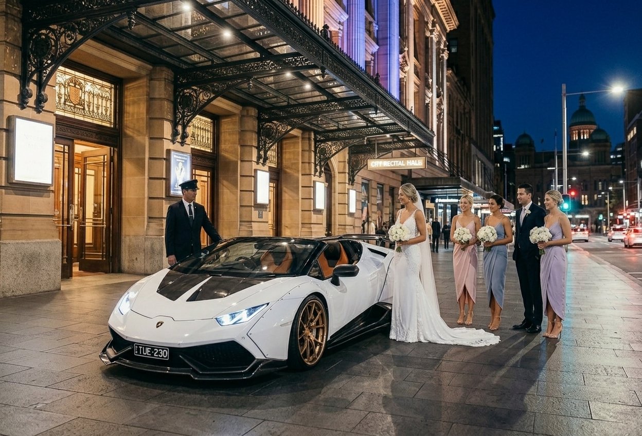 Uniformed wedding chauffeur opening the car door for a bride